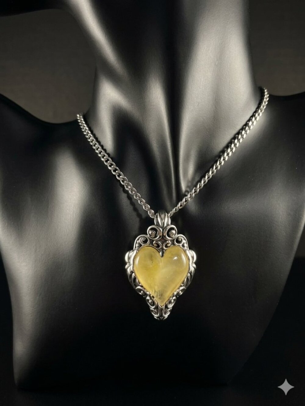 925 Sterling Silver Butterscotch Baltic Amber Heart Pendant – Vintage Style